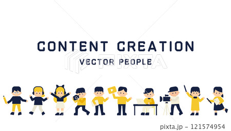 コンテンツ制作 人物キャラクター  ( ベクター背景素材 アイキャッチ 白背景 ) 121574954