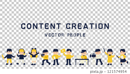 コンテンツ制作 人物キャラクター  ( ベクター背景素材 アイキャッチ 白背景 ) 121574954