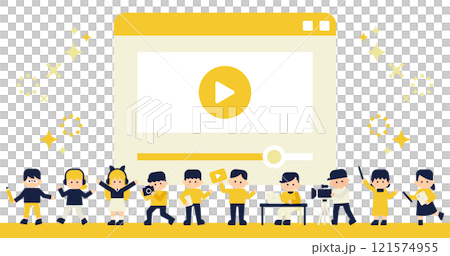コンテンツクリエーターのイラスト | 動画制作やデザイナー ( ベクター背景素材 ) 121574955