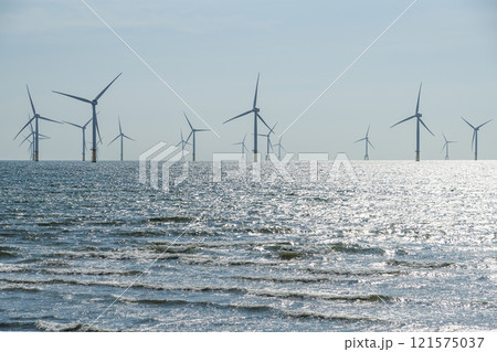 View of the Offshore wind power systems off the western coast of Taiwan. 121575037