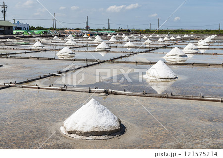 View of the Jingzaijiao Tile-Paved Salt Fields in Tainan, Taiwan, one of the Southwest Coast National Scenic Area attractions. View of the Jingzaijiao Tile-Paved Salt Fields in Tainan, Taiwan, one of the Southwest Coast National Scenic Area attractions. 121575214