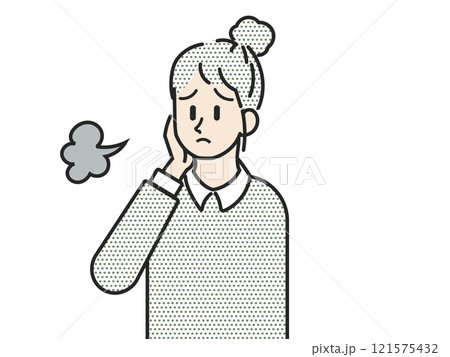 困った表情で頬杖をつく女性 121575432