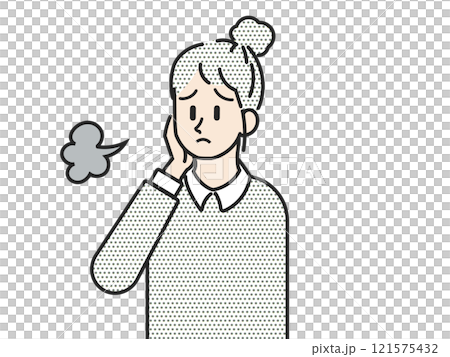 困った表情で頬杖をつく女性 121575432