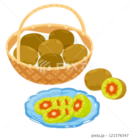 バスケットに盛られたルビーレッドキウイセット 121576347