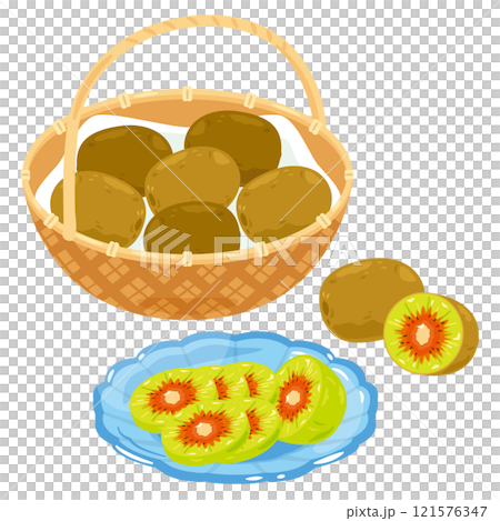 バスケットに盛られたルビーレッドキウイセット 121576347