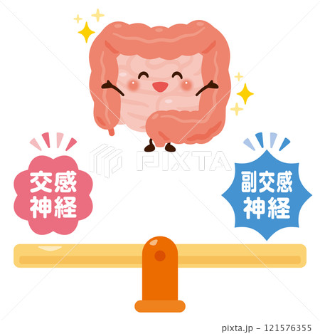 バランスの取れた自律神経と健康的な腸のキャラクターイラスト 121576355