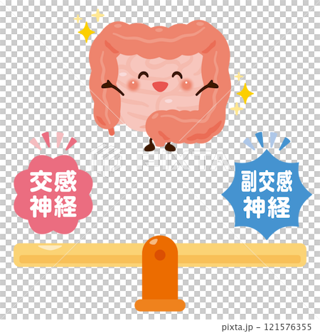 バランスの取れた自律神経と健康的な腸のキャラクターイラスト 121576355