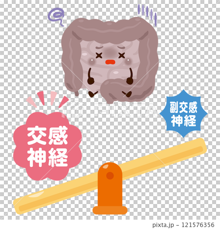 Character illustration of an intestine whose function becomes sluggish when the sympathetic nervous system becomes dominant 121576356