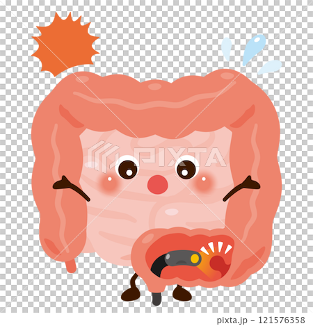 大腸カメラの検査を受ける腸のキャラクターイラスト 121576358