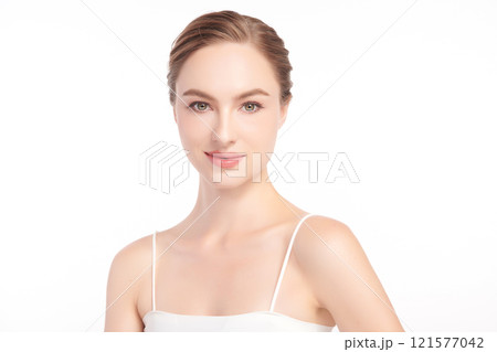 Beautiful young woman with clean fresh skin on white background, Face care, Facial treatment, Cosmetology, beauty and spa, women portrait. Beautiful young woman with clean fresh skin on white background, Face care, Facial treatment, Cosmetology, beauty and spa, women portrait. 121577042