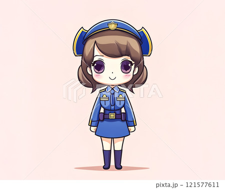 ちびキャラ　婦警さんの女性のイメージ素材 121577611