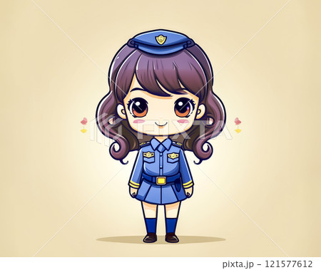 ちびキャラ　婦警さんの女性のイメージ素材 121577612