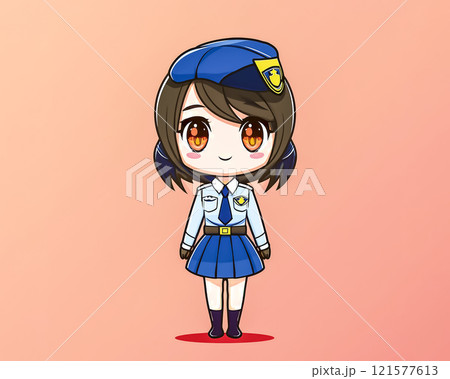 ちびキャラ　婦警さんの女性のイメージ素材 121577613