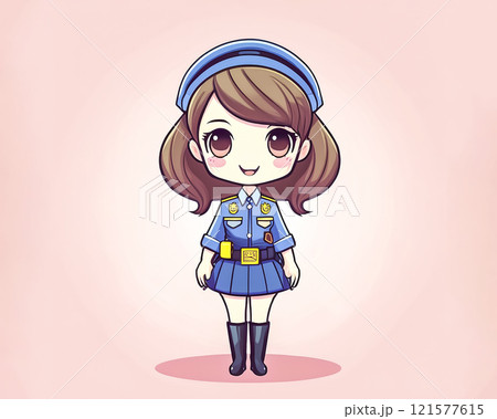 ちびキャラ　婦警さんの女性のイメージ素材 121577615