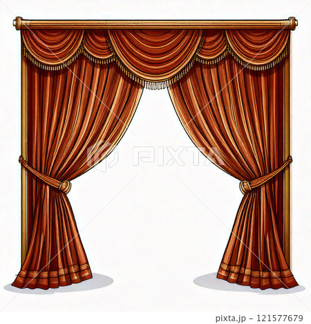 Elegant Red Theater Curtains Isolated On White Background Elegant Red Theater Curtains Isolated On White Background 121577679
