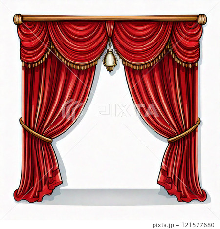 Elegant Red Theater Curtains Isolated On White Background 121577680