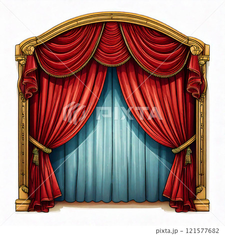 Elegant Red Theater Curtains Isolated On White Background 121577682