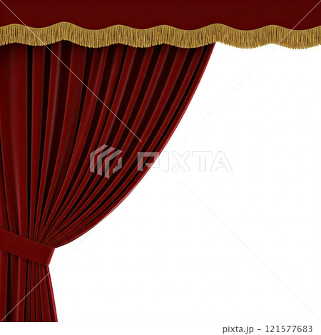 Elegant Red Theater Curtains Isolated On White Background 121577683
