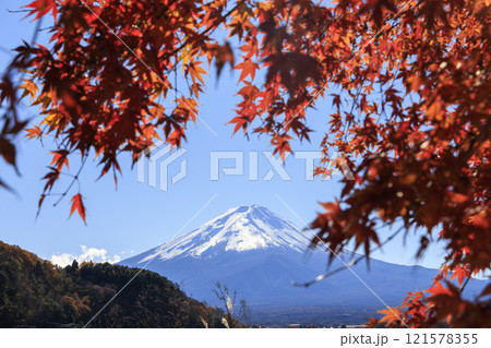 富士山と紅葉 河口湖沿岸から撮影 121578355
