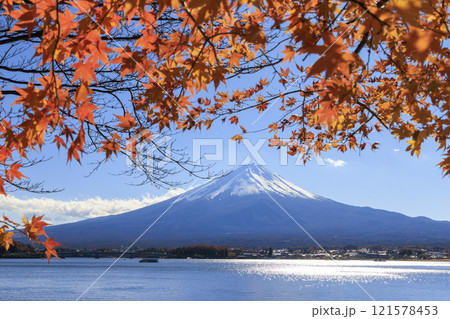 富士山と紅葉 河口湖沿岸から撮影 富士山と紅葉 河口湖沿岸から撮影 121578453