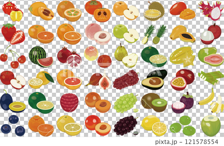 Illustrations of various kinds of fruits ② (strawberries, watermelons, grapes, apples) Illustrations of various kinds of fruits ② (strawberries, watermelons, grapes, apples) 121578554