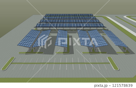 3D illustration of parking and carport 121578639