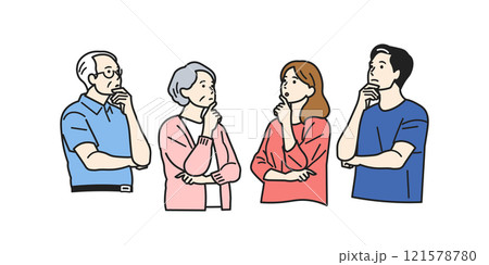 上を向いて考える人_上半身 121578780