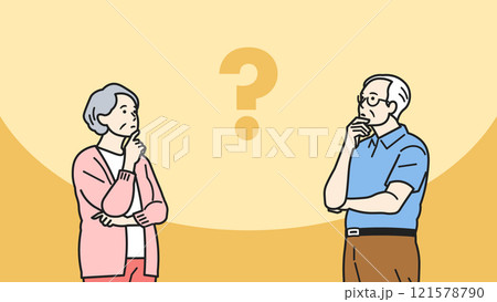 上を向いて考える人_シニア_ハテナ 121578790