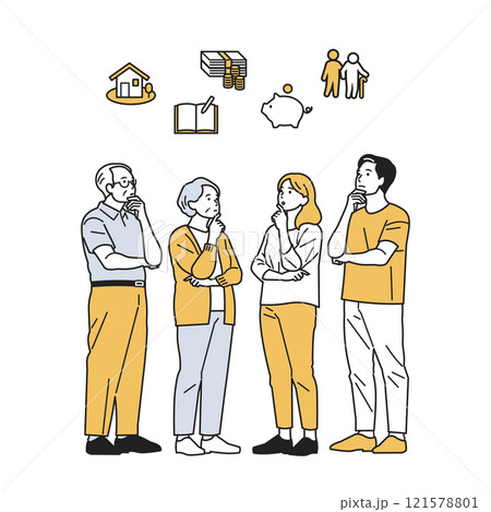 三大資金について上を向いて考える人_全身 121578801