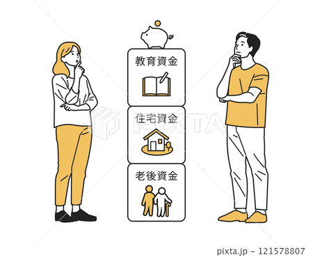 三大資金について上を向いて考える人_全身 三大資金について上を向いて考える人_全身 121578807