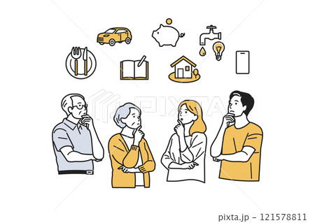 生活費について上を向いて考える人_上半身 生活費について上を向いて考える人_上半身 121578811