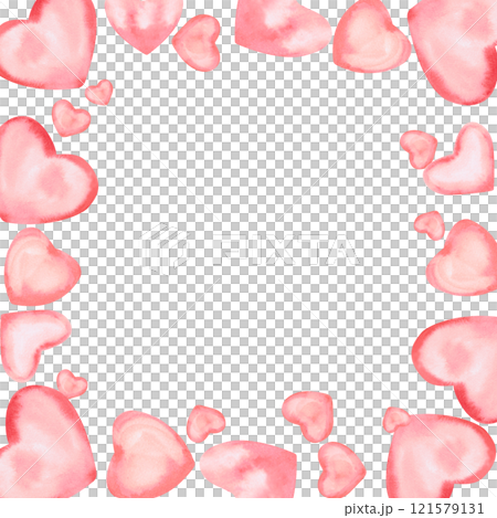 Square frame with floating watercolor hearts. Isolated illustration for invitation design, children's party decoration, Valentine's day. 121579131