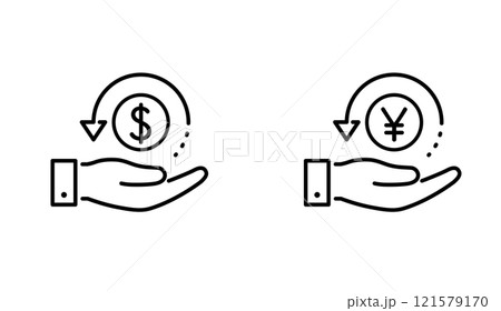 手と通貨によるキャッシュバックアイコン 121579170
