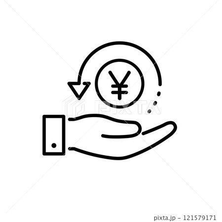 手と通貨によるキャッシュバックアイコン 121579171