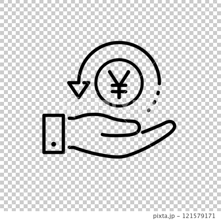 手と通貨によるキャッシュバックアイコン 121579171