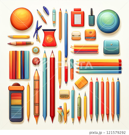 カラフルな文房具のイラスト素材 カラフルな文房具のイラスト素材 121579292