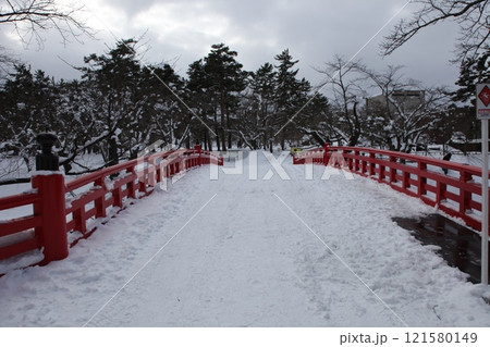 雪景色の杉の大橋_弘前城 121580149