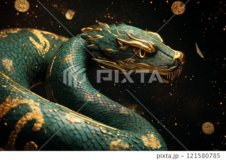 Colorful snake on cosmic background, symbol of 2025 year Colorful snake on cosmic background, symbol of 2025 year 121580785