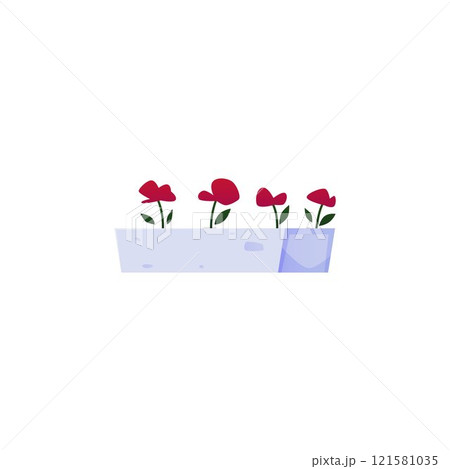 Vector icon with elegant red flowers in a flower bed on a white background 121581035