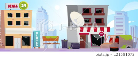 Vector illustration of an abandoned city in cartoon style. Vector illustration of an abandoned city in cartoon style. 121581072