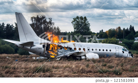 A passenger plane crashed and caught fire in a field 121581093
