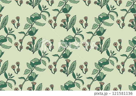 Abstract floral botanical seamless pattern vector illustration.Trendy plants and flowers repeat in nature pastel colors. Graphic design background for textile cover wrapping pack wedding invitation Abstract floral botanical seamless pattern vector illustration.Trendy plants and flowers repeat in nature pastel colors. Graphic design background for textile cover wrapping pack wedding invitation 121581136