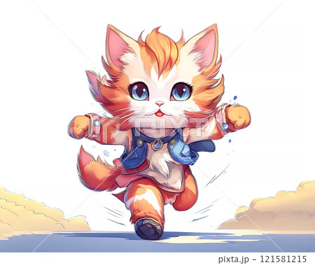擬人化した走る猫のイラスト素材 121581215