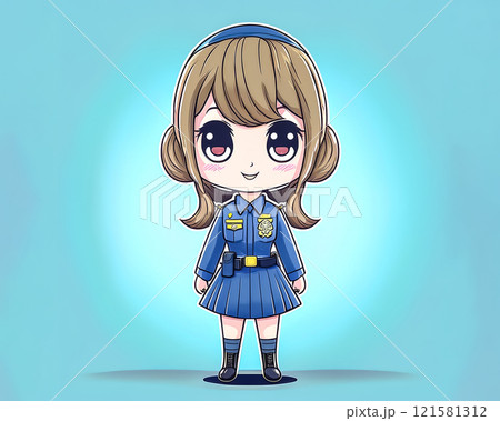 ちびキャラ　婦警の女性のイメージ素材 121581312
