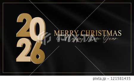 Happy new year 2026. 3D vector Festive design with golden number on a background of black fabric. Luxury design for Christmas and New Year. Holiday celebration banner Happy new year 2026. 3D vector Festive design with golden number on a background of black fabric. Luxury design for Christmas and New Year. Holiday celebration banner 121581435
