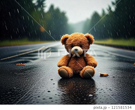 道路に落ちているテディベア 道路に落ちているテディベア 121581534