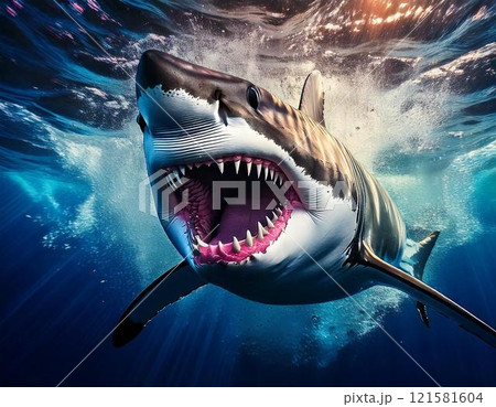 迫ってくる鮫のイラスト素材 [121581604] - PIXTA