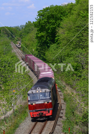 緑に包まれる大成駅を通過した貨物列車 緑に包まれる大成駅を通過した貨物列車 121582155