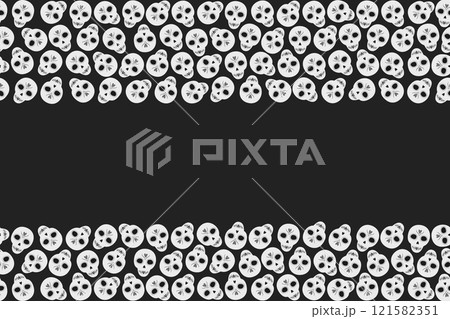 Skulls Top and bottom rectangular frame border in grayscale Day of the dead Copy space Template idea 121582351