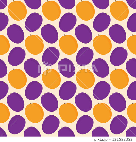 Plums and apricots colorful Seamless pattern in trendy summer hues. Seasonal fruits background idea Plums and apricots colorful Seamless pattern in trendy summer hues. Seasonal fruits background idea 121582352